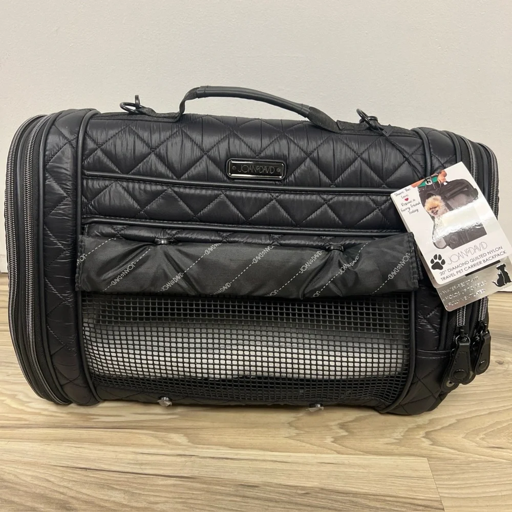 Joan & David 20” Diamond Quilted Travel Pet Carrier Backpack Black JDB2358 $290